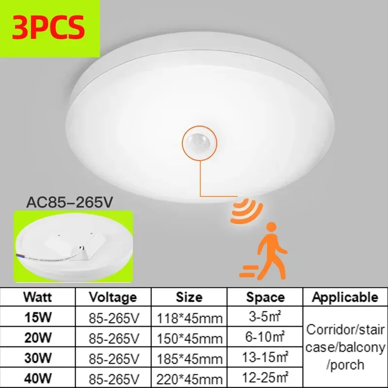 Plafonnier à détecteur de mouvement PIR 15 W, 20 W, 30 W, 40 W, design moderne pour couloir, garage, escalier et balcon, 220 V 7