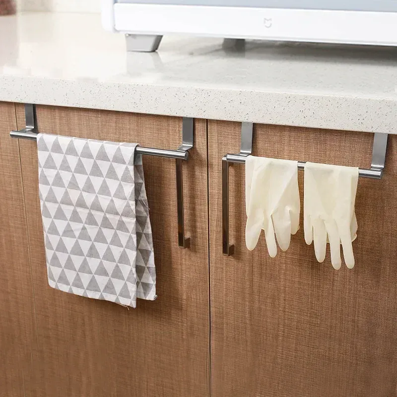Porte-serviettes suspendu en acier inoxydable pour porte d'armoire, cuisine et salle de bains, sans perçage 4