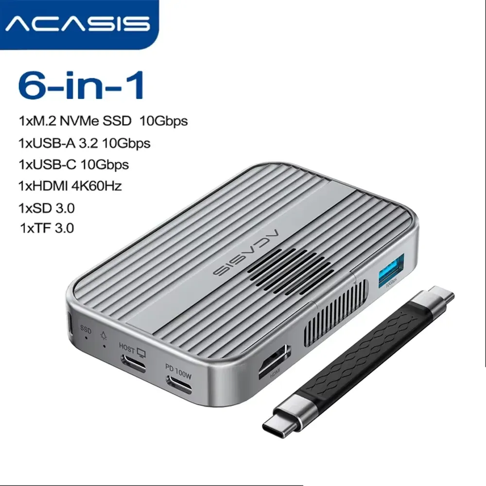 Acasis – Boîtier magnétique M.2 NVMe SSD et station d'accueil USB-C 10 Gbit/s avec ventilateur, HDMI 4K@60 Hz, lecteur SD/TF, Power Delivery 100 W, compatible iPhone 17 et 16 7