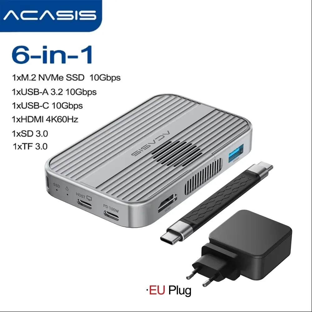 Acasis – Boîtier magnétique M.2 NVMe SSD et station d'accueil USB-C 10 Gbit/s avec ventilateur, HDMI 4K@60 Hz, lecteur SD/TF, Power Delivery 100 W, compatible iPhone 17 et 16 8