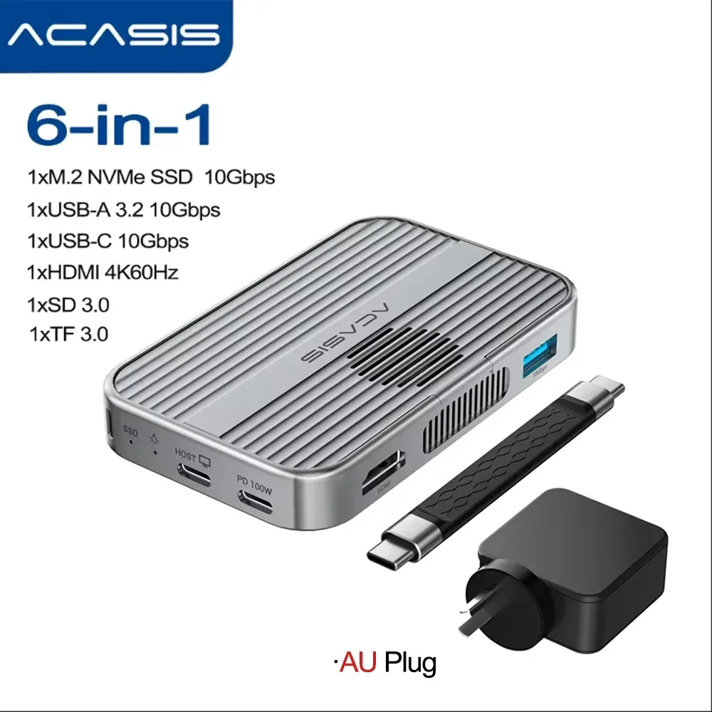 Acasis – Boîtier magnétique M.2 NVMe SSD et station d'accueil USB-C 10 Gbit/s avec ventilateur, HDMI 4K@60 Hz, lecteur SD/TF, Power Delivery 100 W, compatible iPhone 17 et 16 18