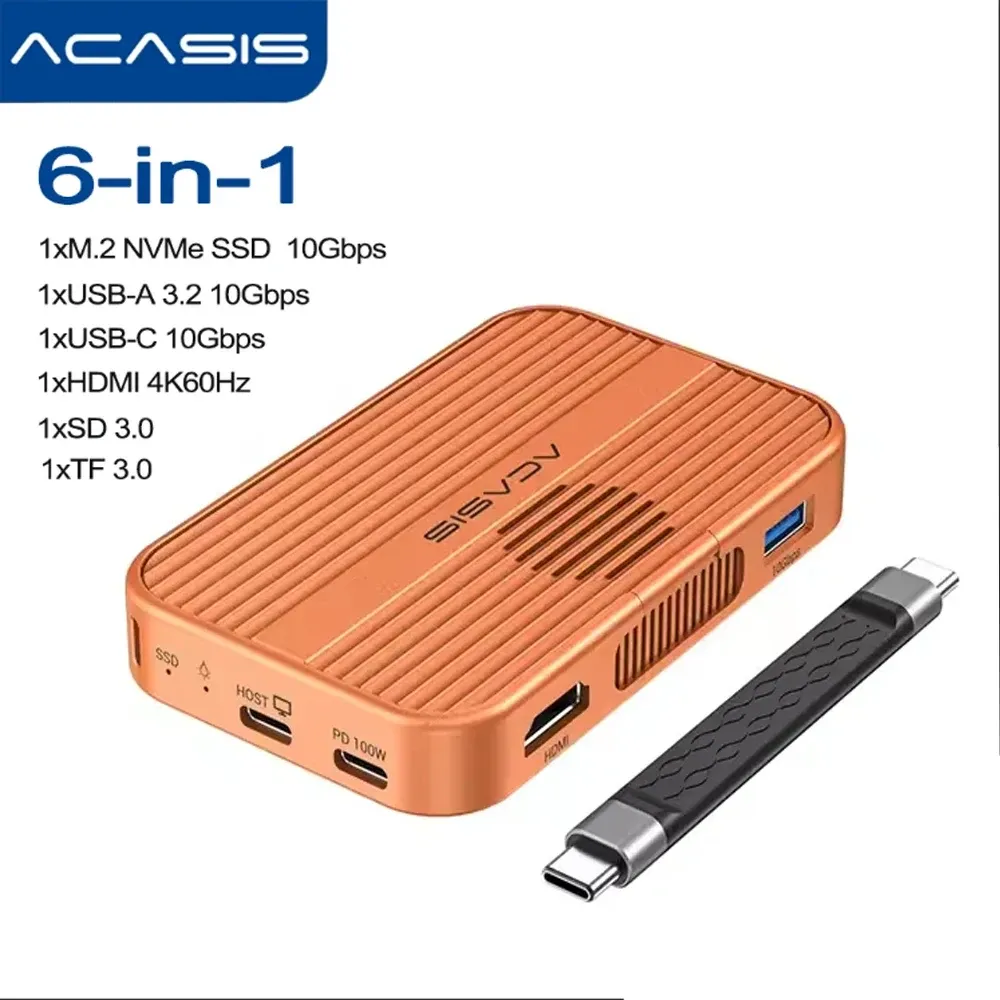 Acasis – Boîtier magnétique M.2 NVMe SSD et station d'accueil USB-C 10 Gbit/s avec ventilateur, HDMI 4K@60 Hz, lecteur SD/TF, Power Delivery 100 W, compatible iPhone 17 et 16 17