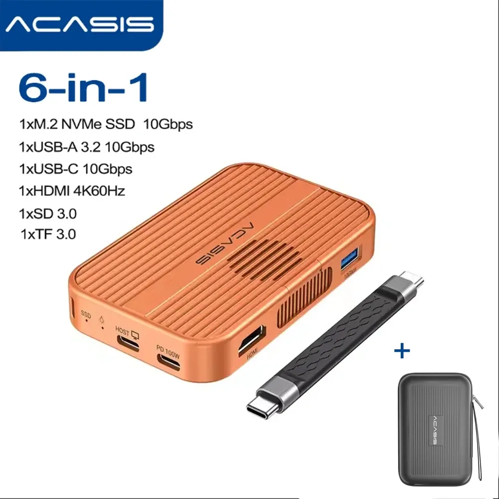 Acasis – Boîtier magnétique M.2 NVMe SSD et station d'accueil USB-C 10 Gbit/s avec ventilateur, HDMI 4K@60 Hz, lecteur SD/TF, Power Delivery 100 W, compatible iPhone 17 et 16 12