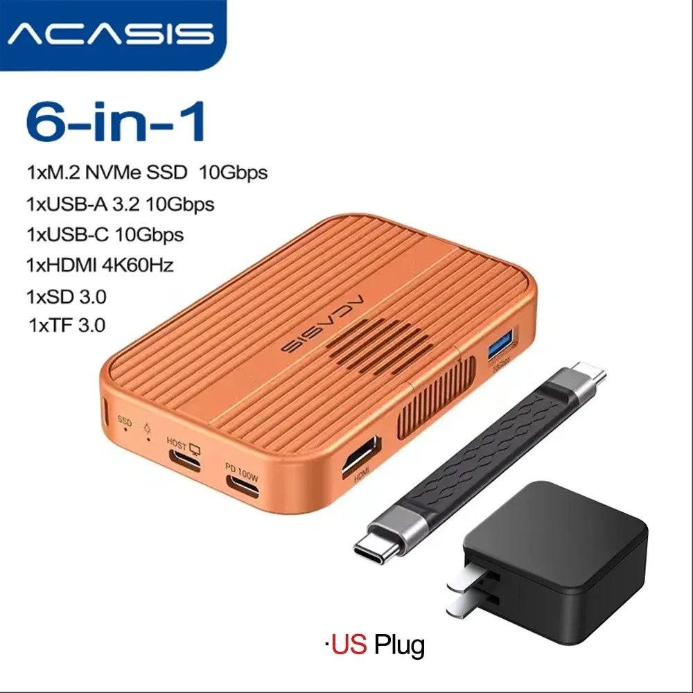 Acasis – Boîtier magnétique M.2 NVMe SSD et station d'accueil USB-C 10 Gbit/s avec ventilateur, HDMI 4K@60 Hz, lecteur SD/TF, Power Delivery 100 W, compatible iPhone 17 et 16 11