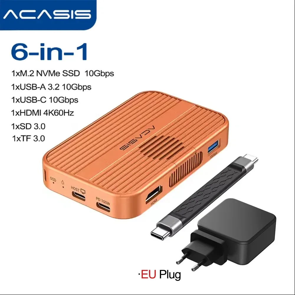 Acasis – Boîtier magnétique M.2 NVMe SSD et station d'accueil USB-C 10 Gbit/s avec ventilateur, HDMI 4K@60 Hz, lecteur SD/TF, Power Delivery 100 W, compatible iPhone 17 et 16 14