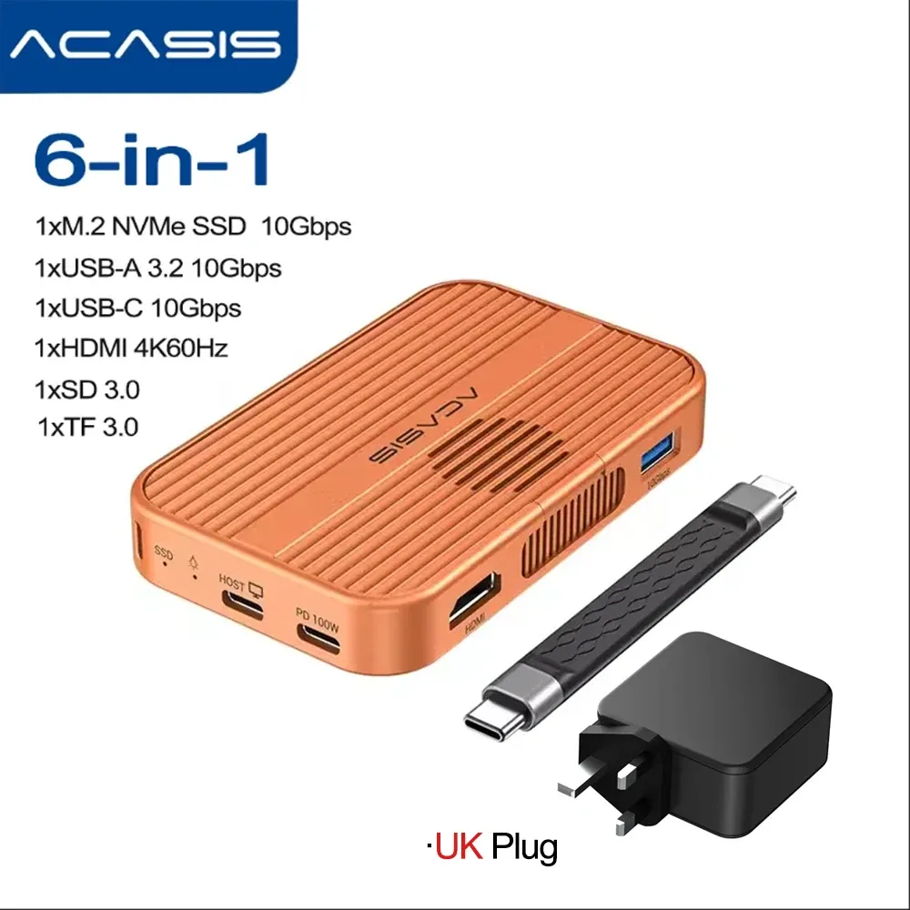 Acasis – Boîtier magnétique M.2 NVMe SSD et station d'accueil USB-C 10 Gbit/s avec ventilateur, HDMI 4K@60 Hz, lecteur SD/TF, Power Delivery 100 W, compatible iPhone 17 et 16 13