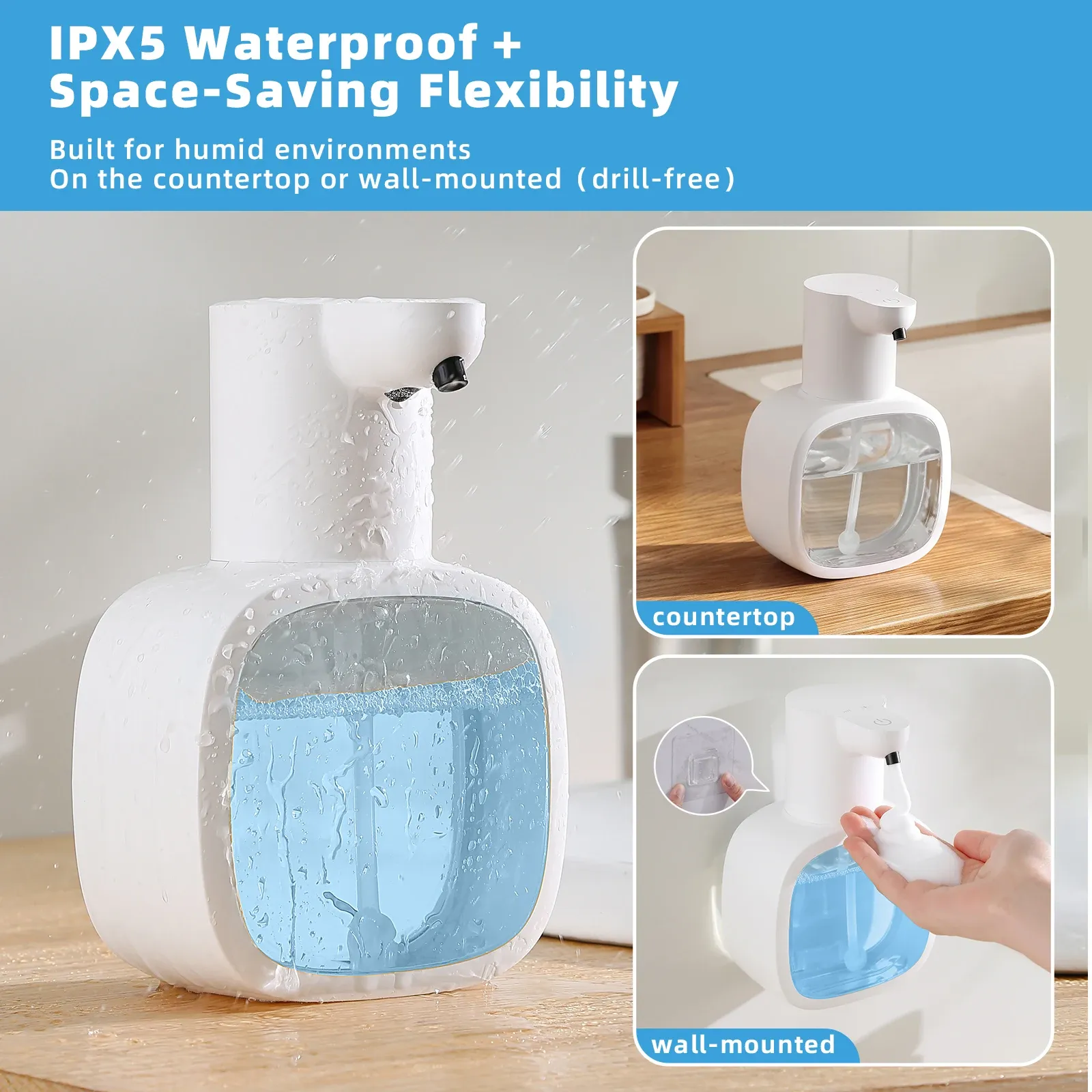 Distributeur automatique de savon mural en mousse, machine à laver les mains intelligente, rechargeable 500 ml, capteur infrarouge pour salle de bain, nouveau 4