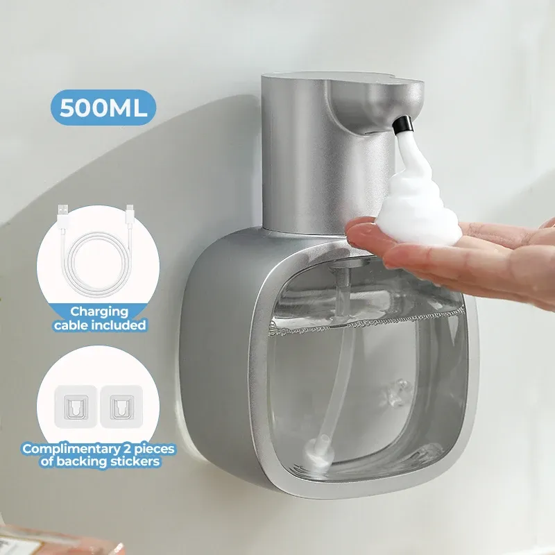 Distributeur automatique de savon mural en mousse, machine à laver les mains intelligente, rechargeable 500 ml, capteur infrarouge pour salle de bain, nouveau 8