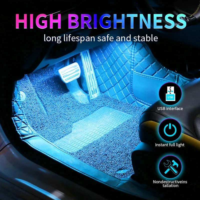 Bande lumineuse LED pour habitacle de voiture, kit d'éclairage d'ambiance rose 2