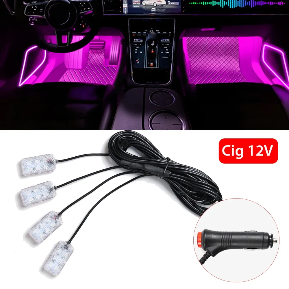 Bande lumineuse LED pour habitacle de voiture, kit d'éclairage d'ambiance rose 11