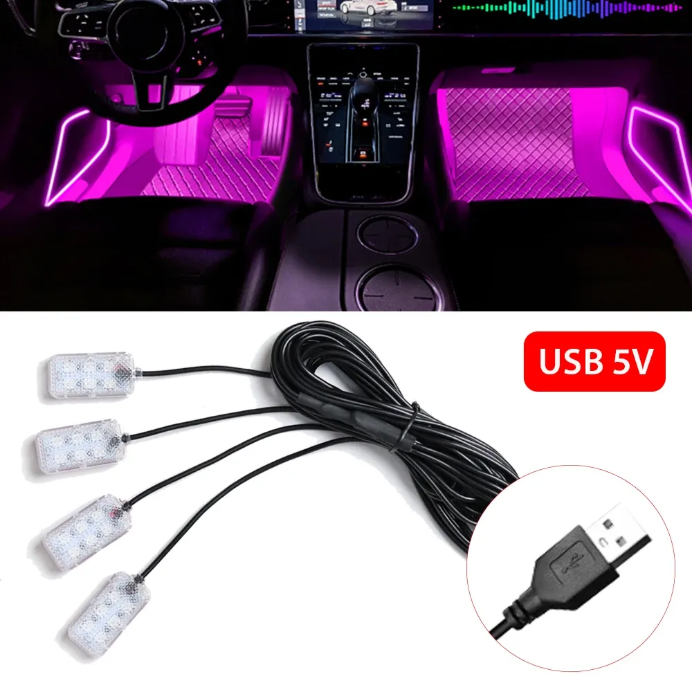 Bande lumineuse LED pour habitacle de voiture, kit d'éclairage d'ambiance rose 17