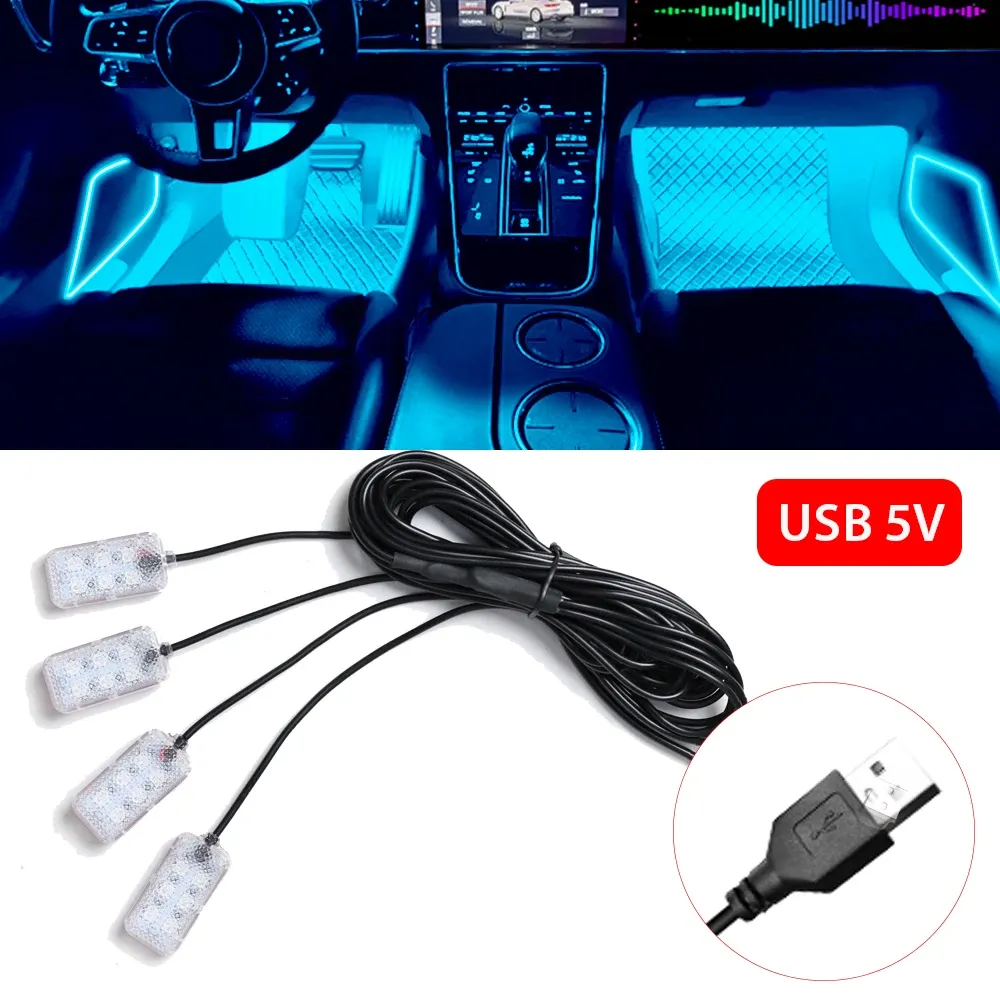 Bande lumineuse LED pour habitacle de voiture, kit d'éclairage d'ambiance rose 16
