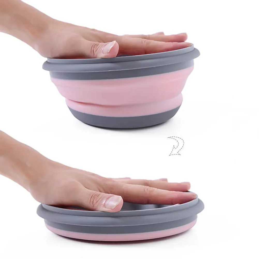 Boîte à déjeuner pliante portable en silicone, lot de 3 bols, contenant alimentaire, ensemble de vaisselle de camping en plein air, bol à salade pliable avec couvercle 2