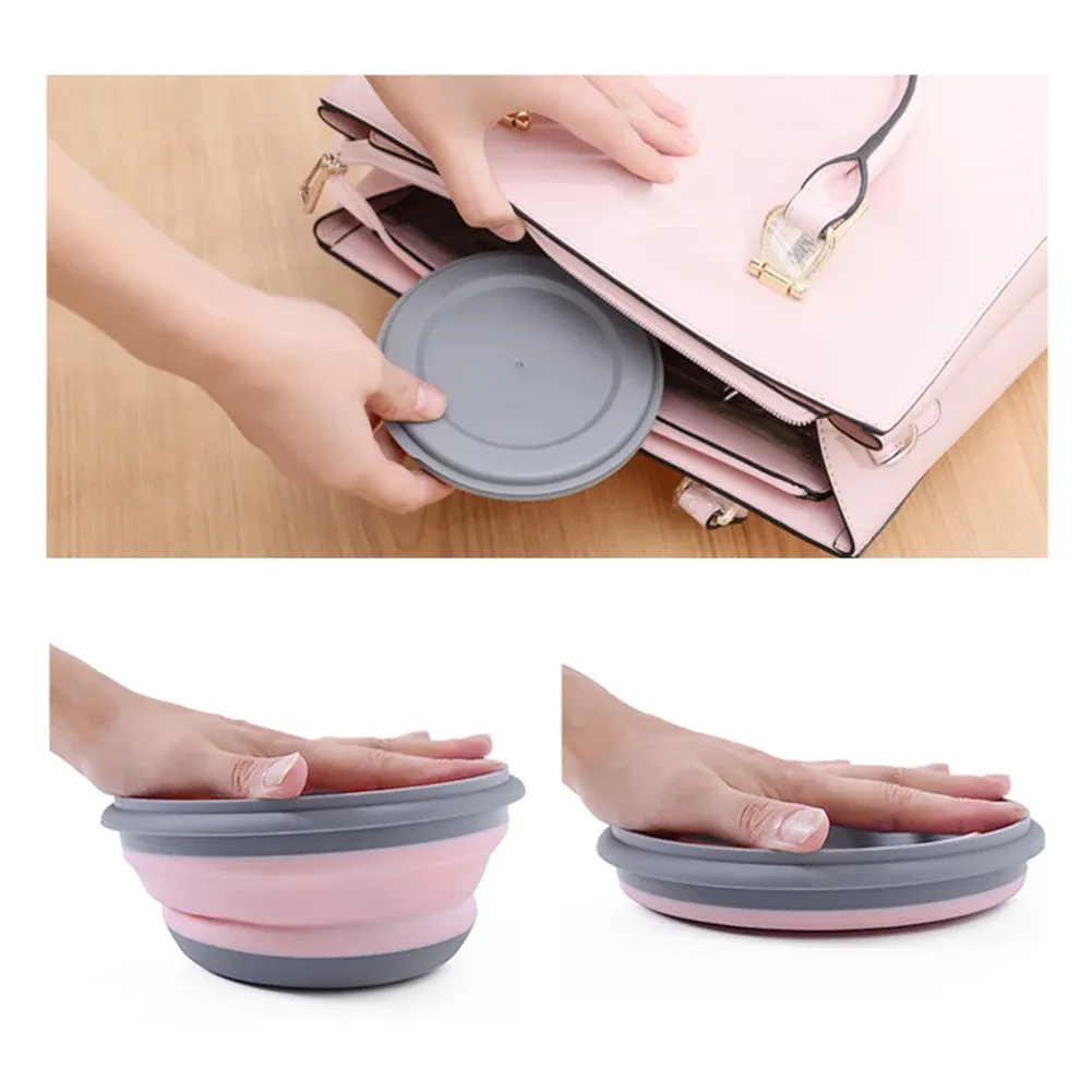 Boîte à déjeuner pliante portable en silicone, lot de 3 bols, contenant alimentaire, ensemble de vaisselle de camping en plein air, bol à salade pliable avec couvercle 3