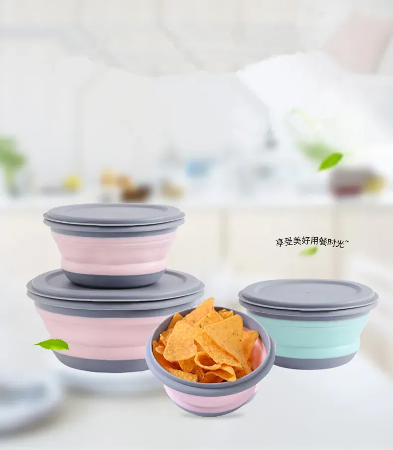 Ensemble de bols pliants en silicone, vue d'ensemble