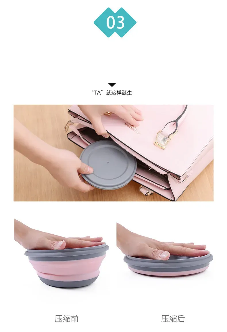 Bols pliants en silicone, en situation de voyage