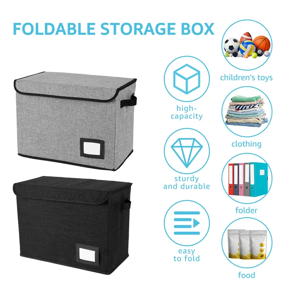 Boîte de rangement pliable avec poignée et couvercle, bac lavable pour vêtements et bandes dessinées, organisateur polyvalent pour le bureau et la maison - Image 1