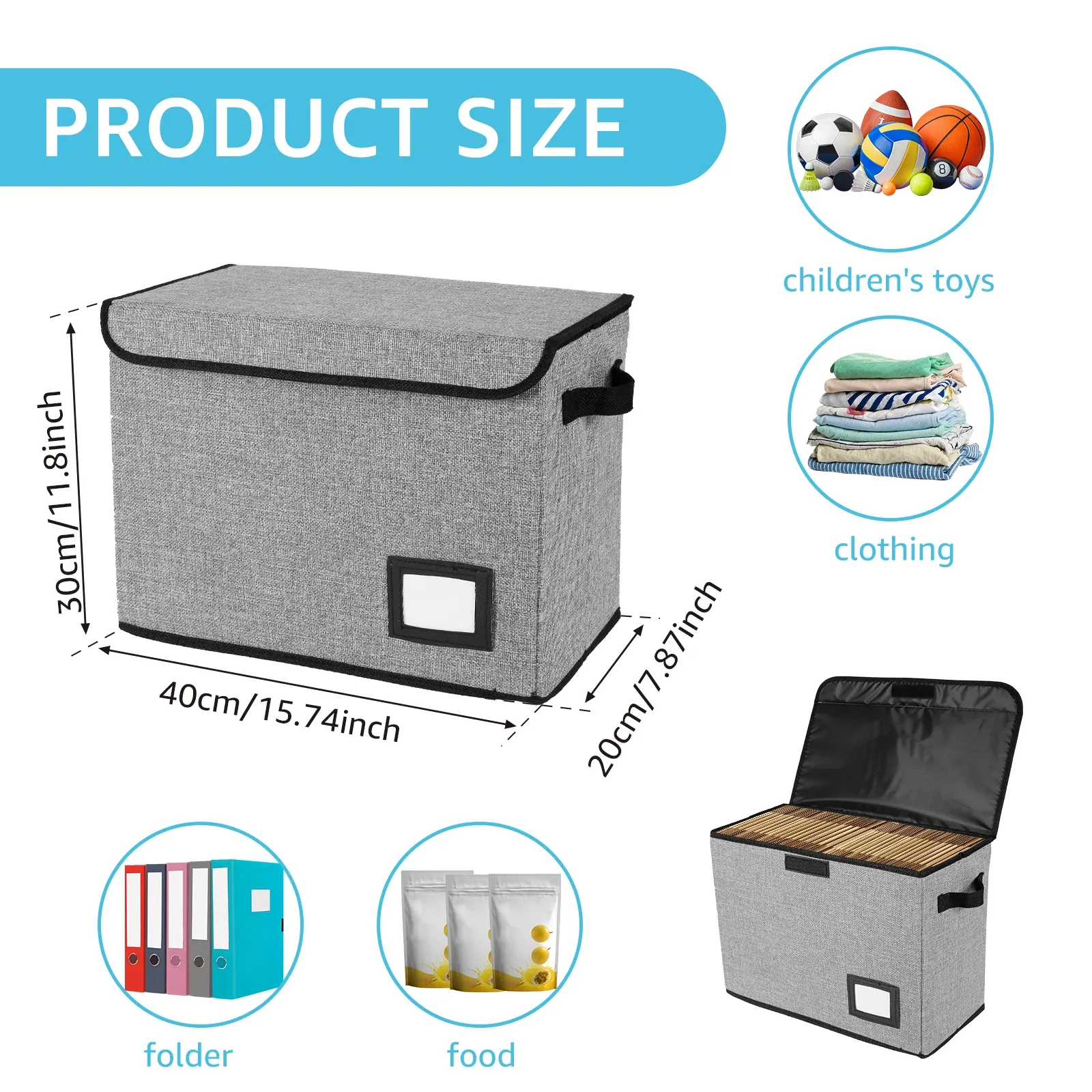 Boîte de rangement pliable pour bandes dessinées, vue d'ensemble