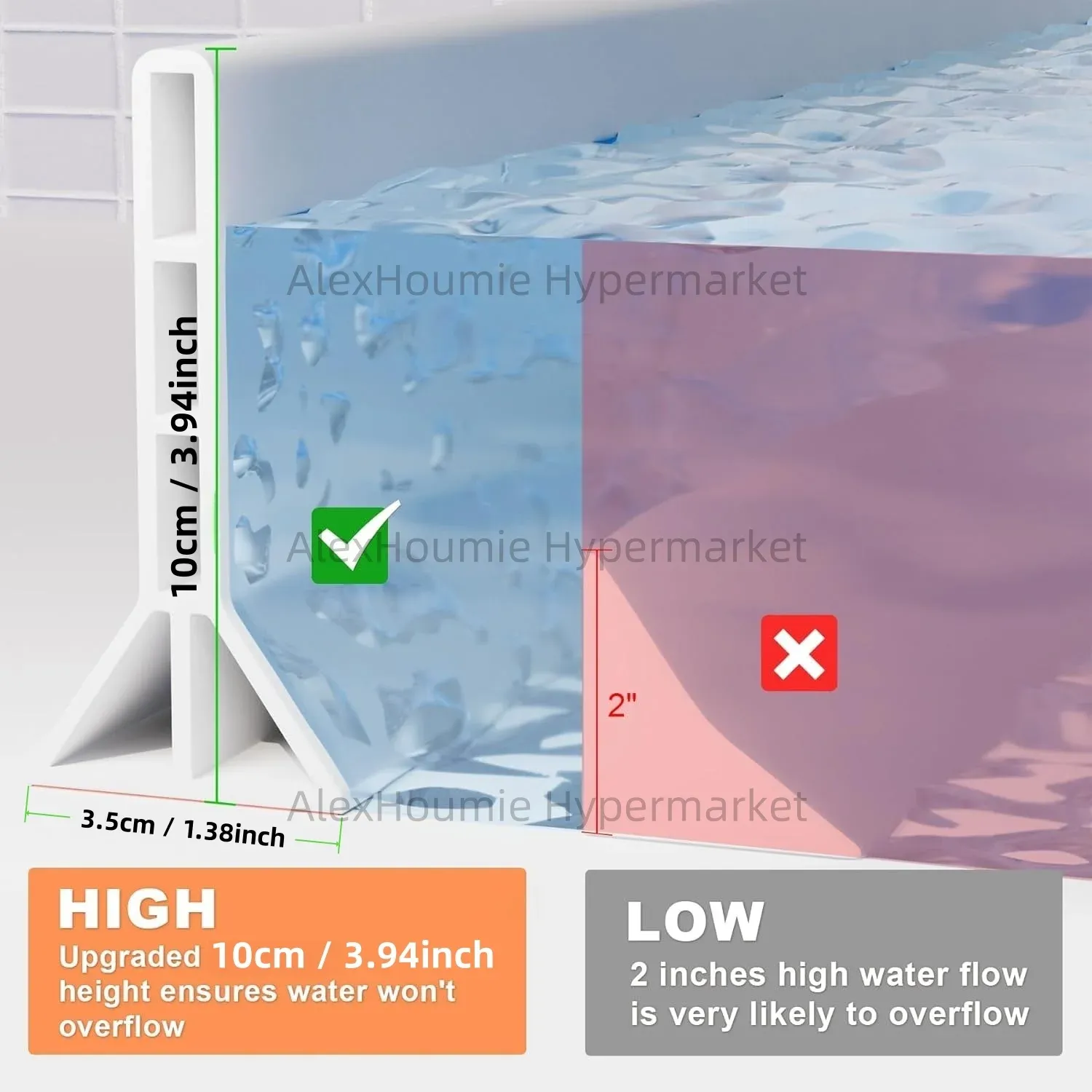 Bouchon de douche pliable, 10 cm de haut, protection anti-éclaboussures 2