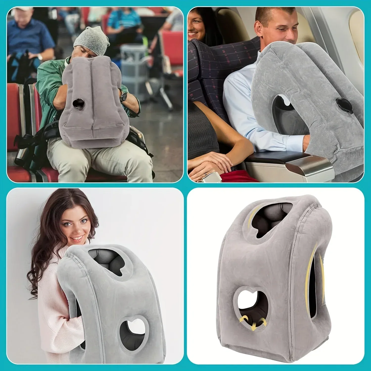 Oreiller de voyage gonflable à valve brevetée, support réglable pour la nuque et la tête, léger 4