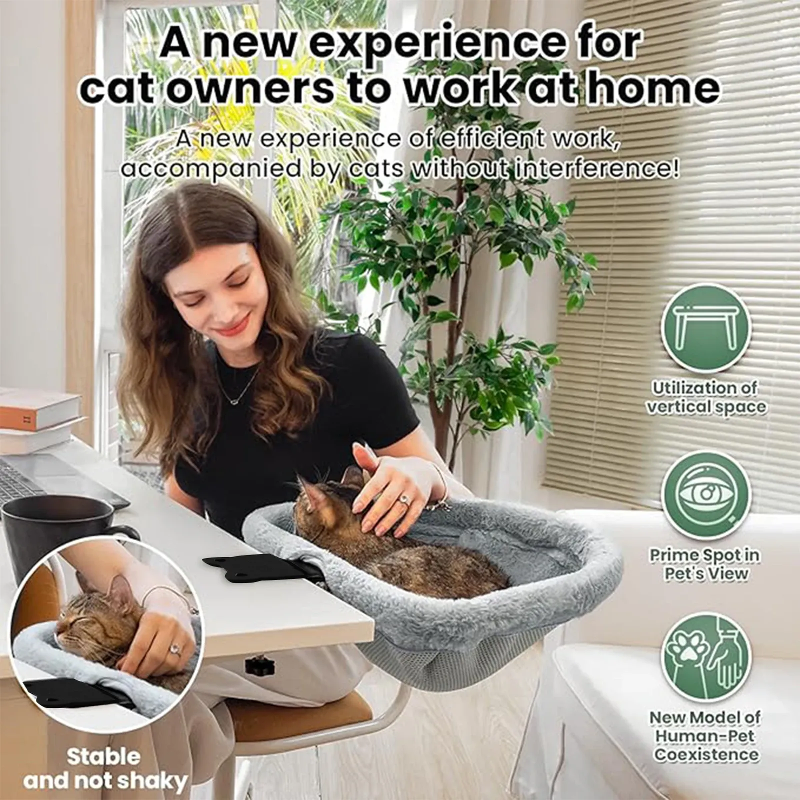 Lit de bureau pliable en un clic pour chat, design fluide semi-circulaire et format compact, hamac pour chats d'intérieur 3
