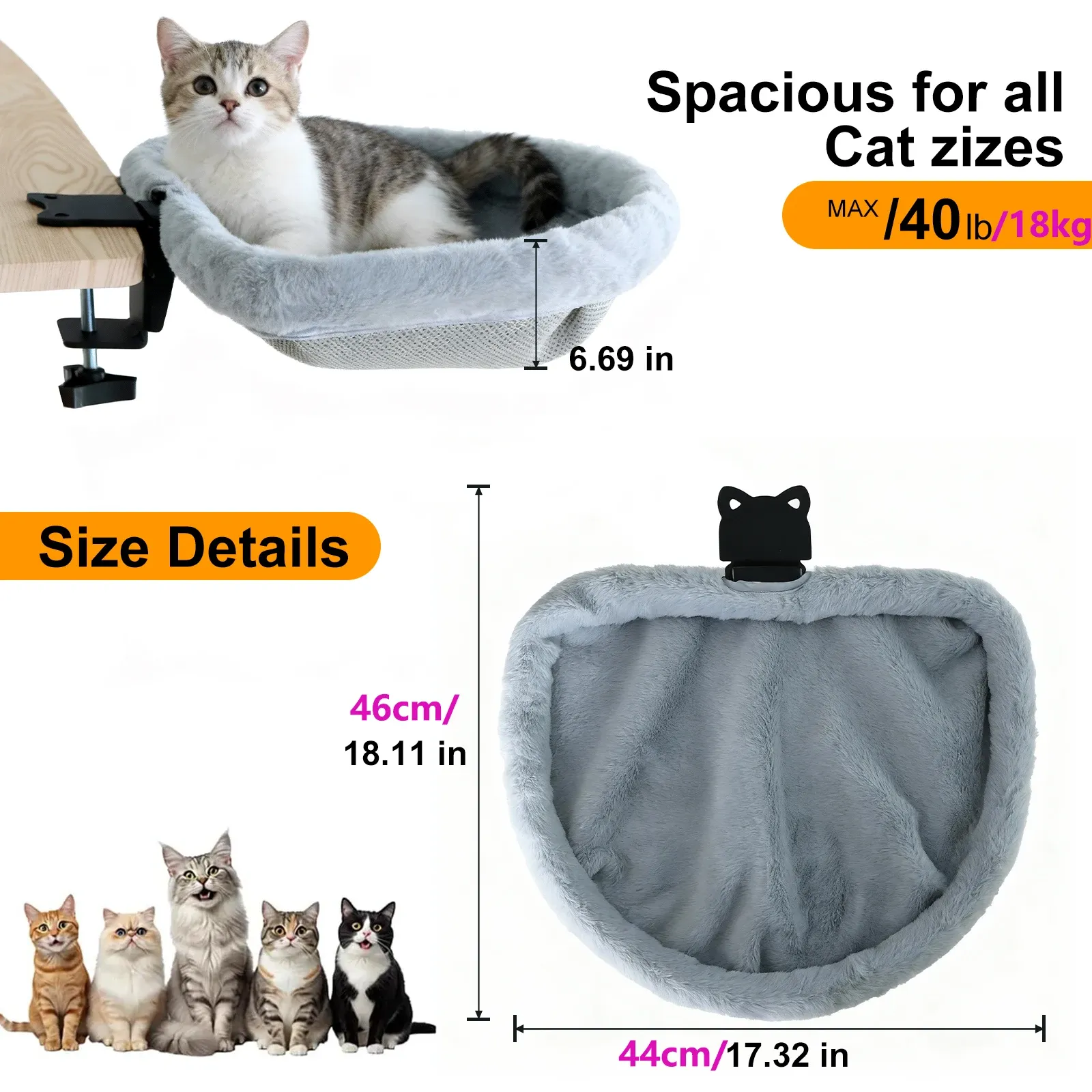 Lit de bureau pour chat, détail du design