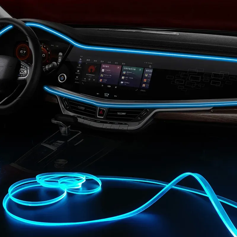 Bande LED RGB pour habitacle de voiture, 1/2/3/4/5 m, éclairage d'ambiance néon invisible, lampe d'ambiance à fibre optique USB avec contrôle par application 3