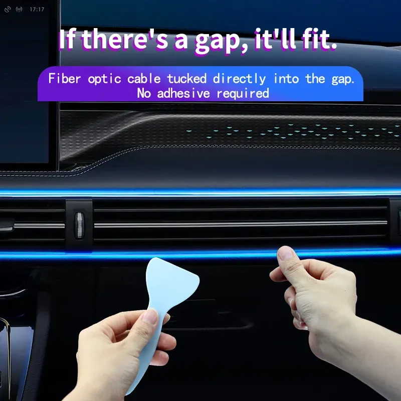 Bande LED RGB pour habitacle de voiture, 1/2/3/4/5 m, éclairage d'ambiance néon invisible, lampe d'ambiance à fibre optique USB avec contrôle par application 2