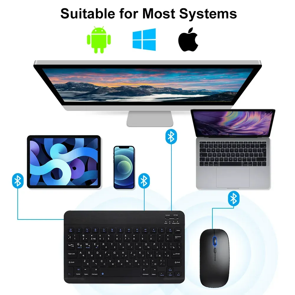 Clavier et souris sans fil Bluetooth compatibles iOS, Android, Windows, tablette, iPad Air, iPad mini et iPad Pro 3