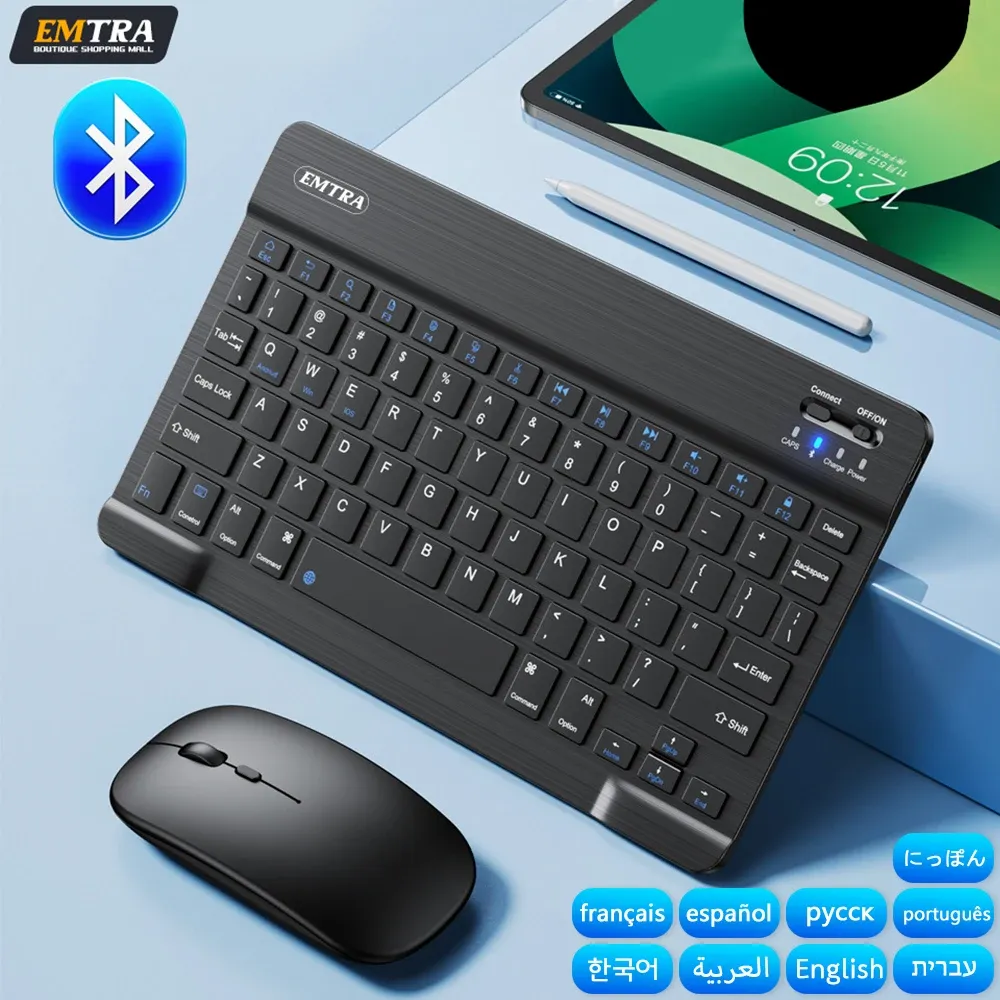 Clavier et souris sans fil Bluetooth compatibles iOS, Android, Windows, tablette, iPad Air, iPad mini et iPad Pro
