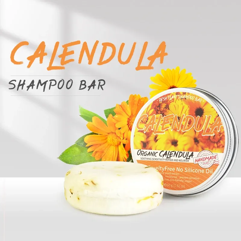 Savon Shampooing Végétal au Calendula Sans Silicone, Nettoyage en Profondeur du Cuir Chevelu