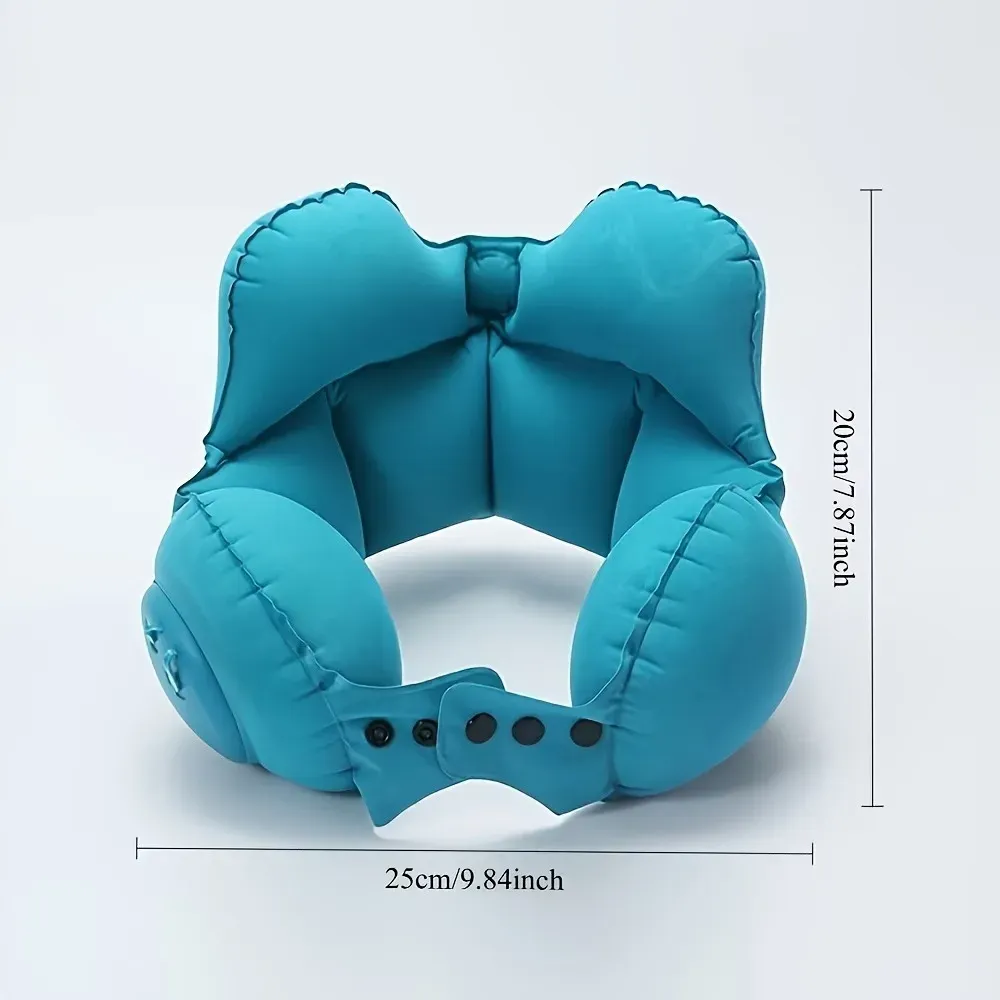 Oreiller de voyage gonflable compressible, coussin cervical portable pour avion et siestes 3