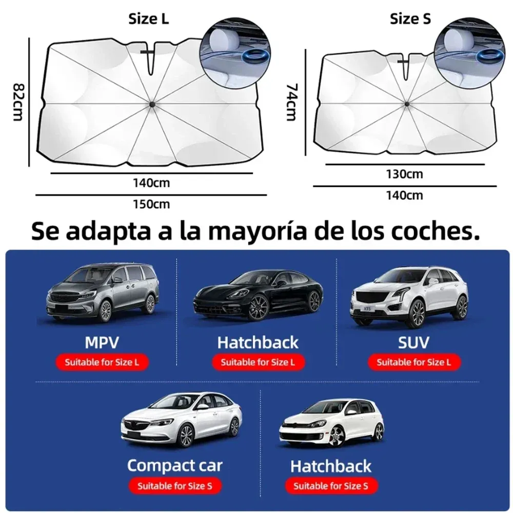 Pare-soleil de voiture pliable type parapluie pour pare-brise avant, protection UV et anti-chaleur 5