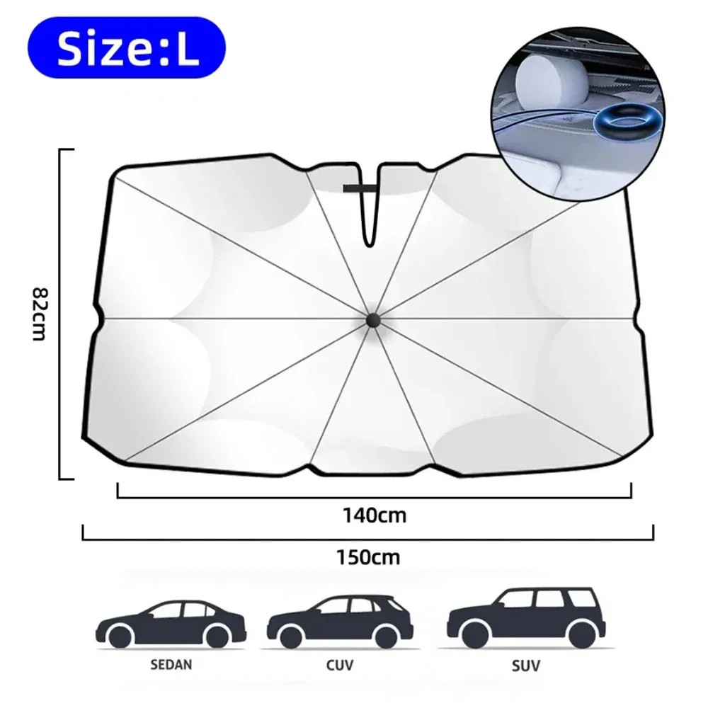 Pare-soleil de voiture pliable type parapluie pour pare-brise avant, protection UV et anti-chaleur 6