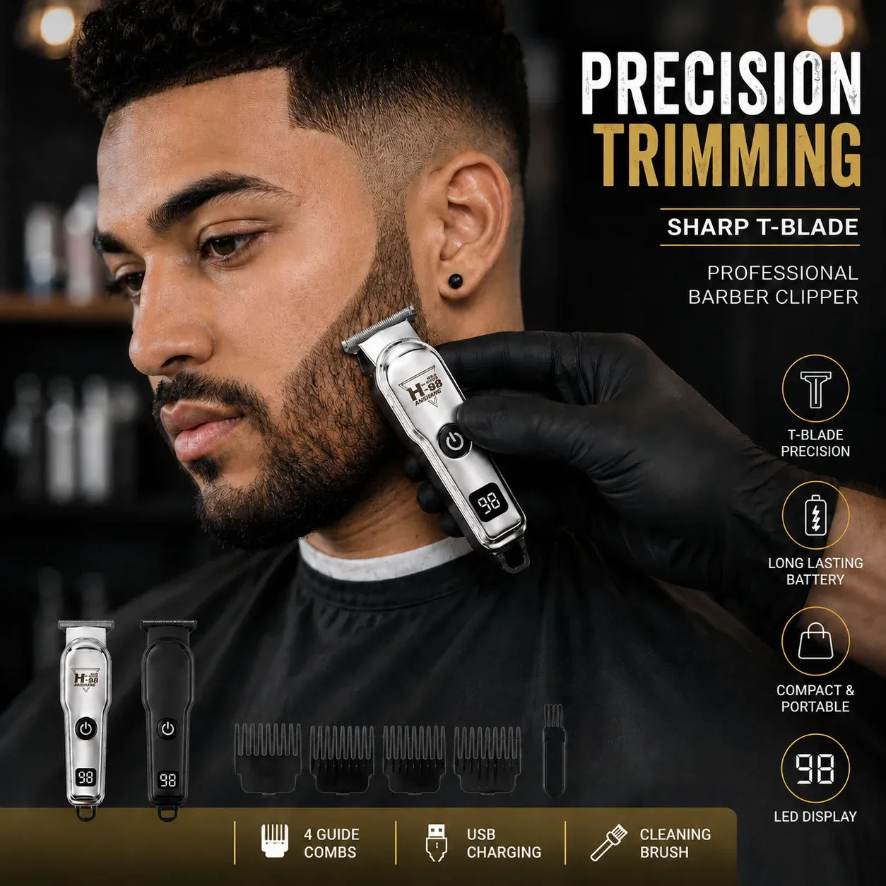 Mini tondeuse sans fil, légère et portable, idéale pour les voyages, pour hommes, tondeuse professionnelle pour cheveux et barbe, lame en T à ajustement précis pour une coupe et un modelage parfaits 4