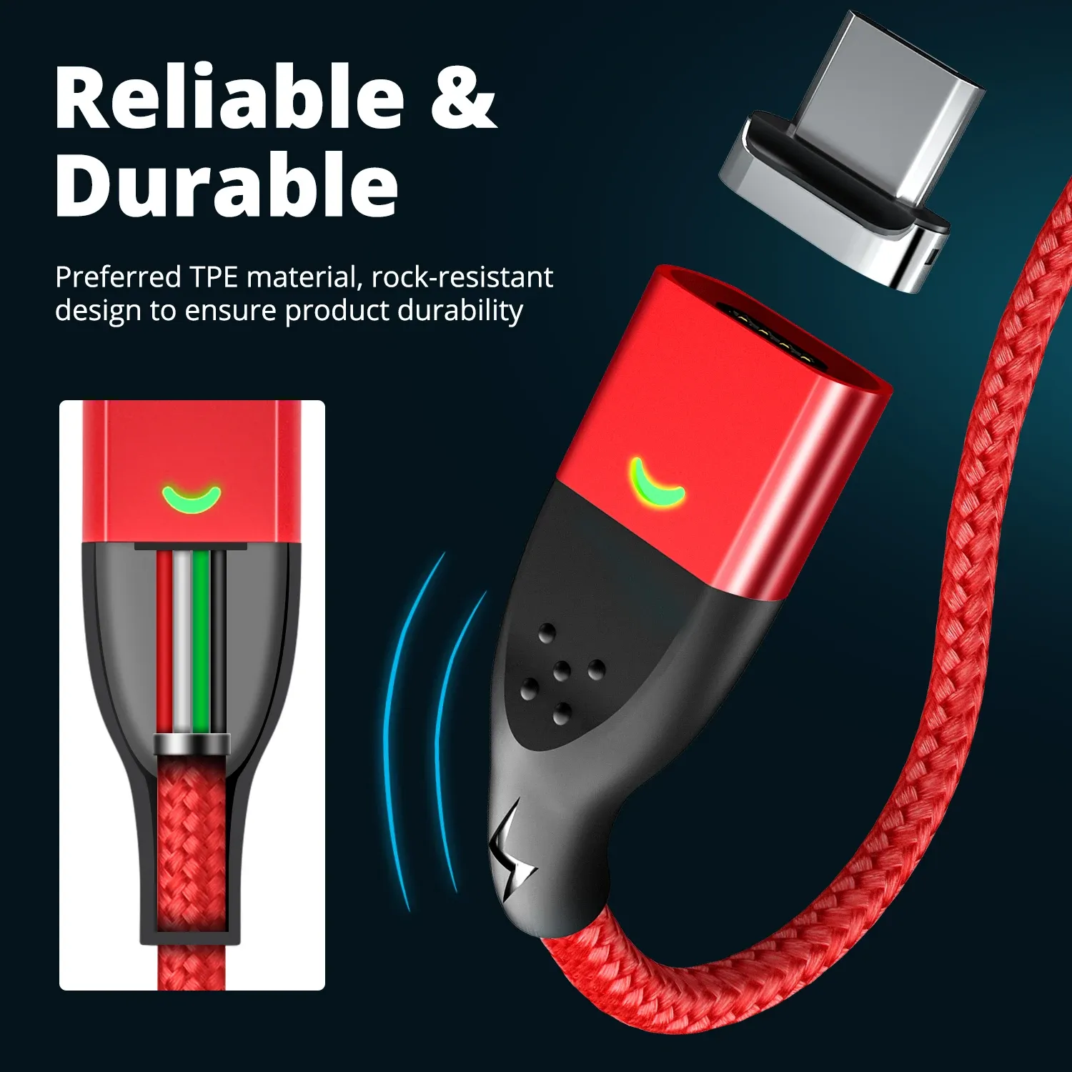 Câble magnétique USB 3A à charge rapide, avec connecteur USB-C et Micro USB 4