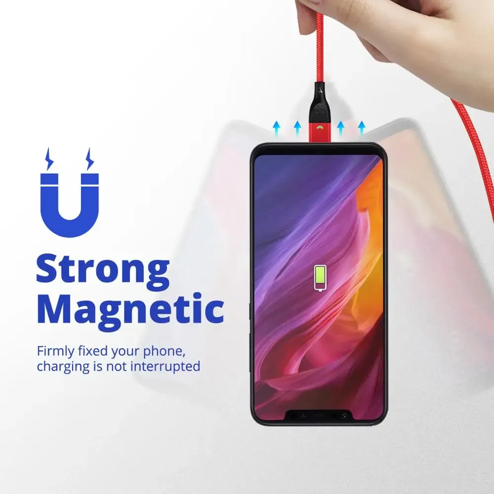 Câble magnétique USB 3A à charge rapide, avec connecteur USB-C et Micro USB 5