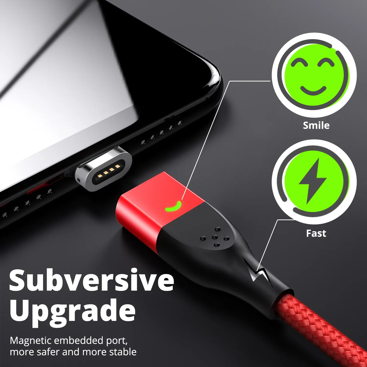 Câble magnétique USB 3A à charge rapide, avec connecteur USB-C et Micro USB 6