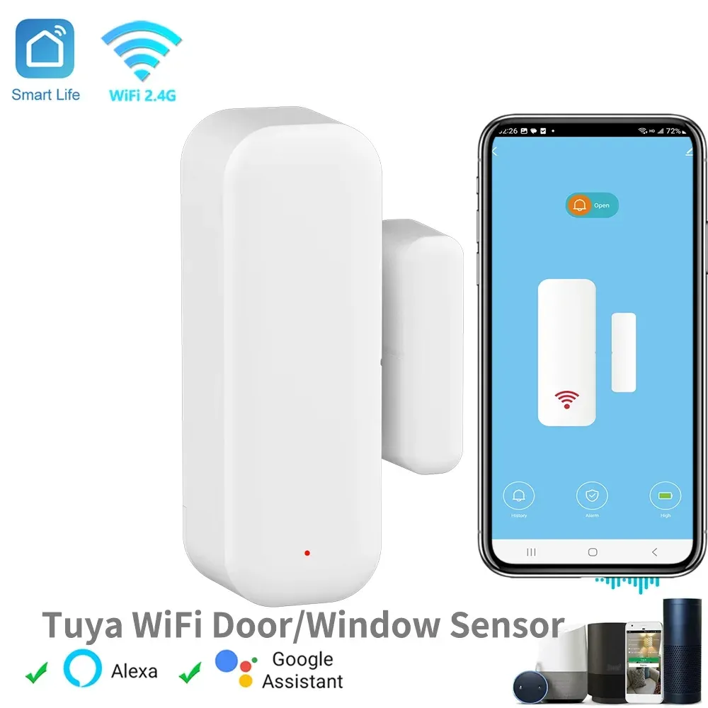 Capteur de porte et fenêtre WiFi Tuya, détecteur sans fil pour maison intelligente, compatible application Smart Life, commande vocale Alexa et Google Home - Image 1