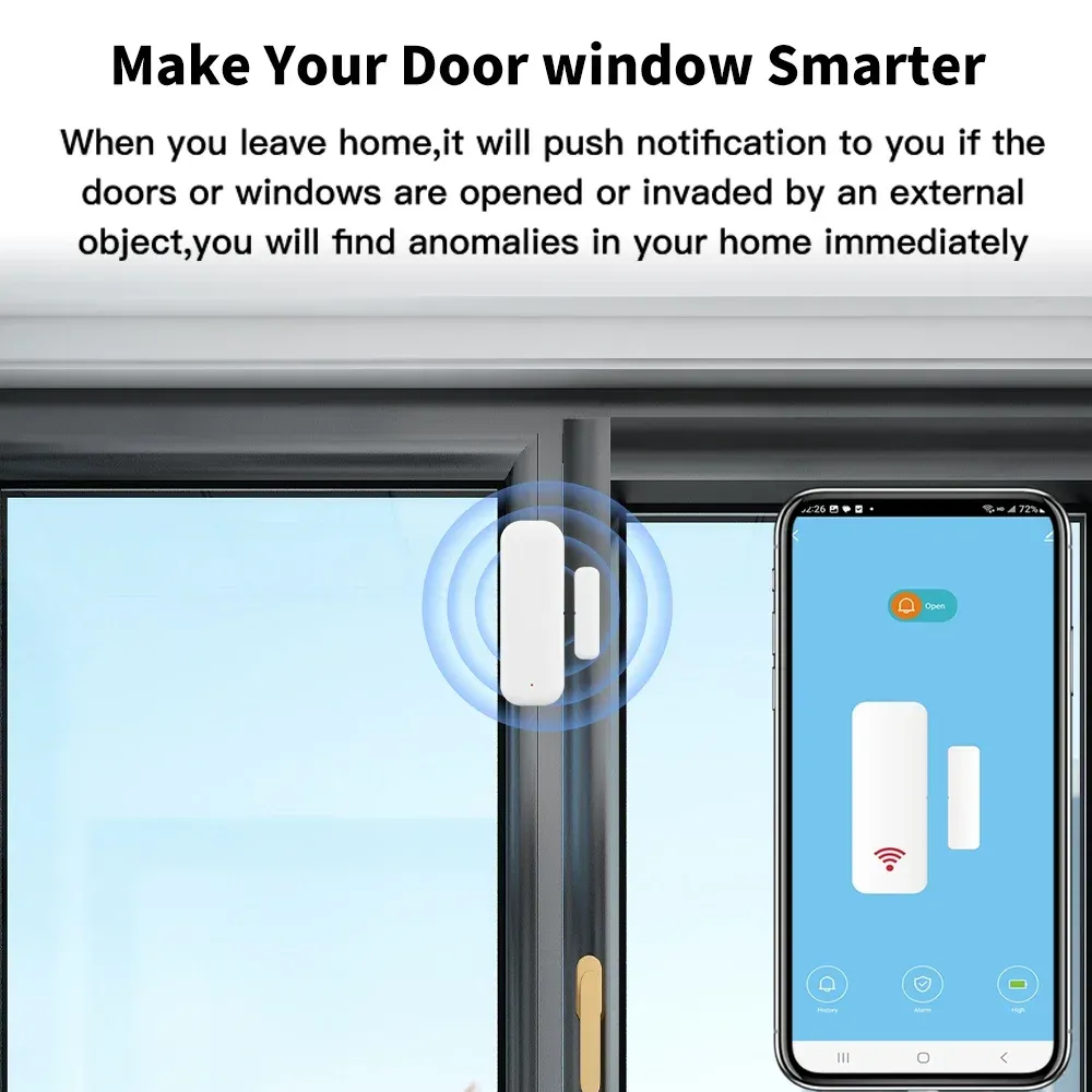 Capteur de porte et fenêtre WiFi Tuya, détecteur sans fil pour maison intelligente, compatible application Smart Life, commande vocale Alexa et Google Home 2
