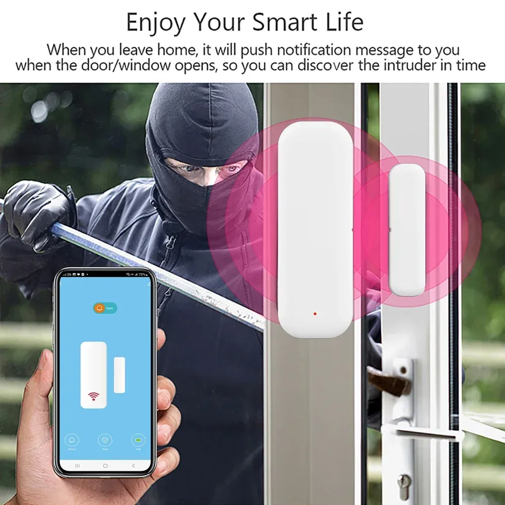 Capteur de porte et fenêtre WiFi Tuya, détecteur sans fil pour maison intelligente, compatible application Smart Life, commande vocale Alexa et Google Home 3