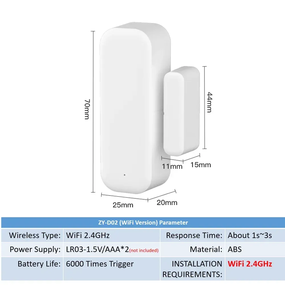 Capteur de porte et fenêtre WiFi Tuya, détecteur sans fil pour maison intelligente, compatible application Smart Life, commande vocale Alexa et Google Home 6
