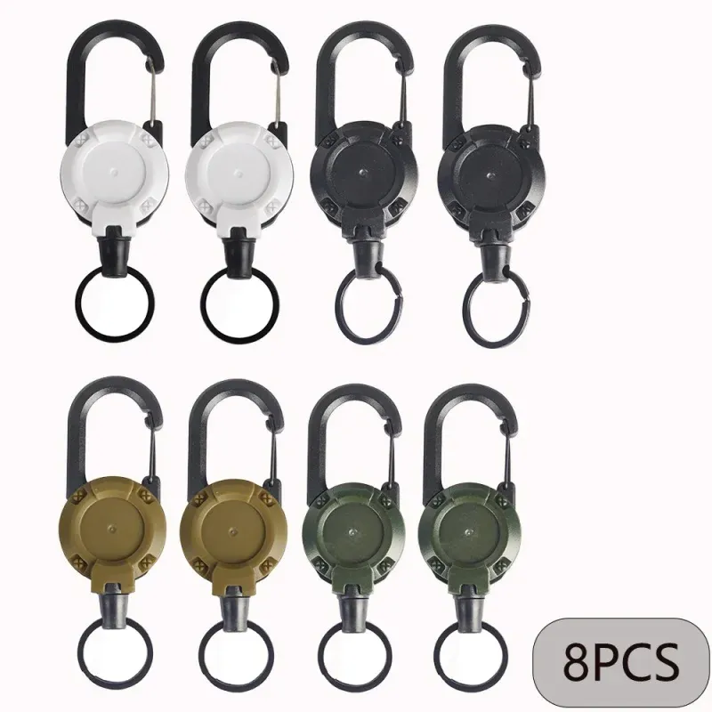 Porte-badge rétractable à bobine avec mousqueton robuste, pour usage extérieur et pêche (lot de 2, 4 ou 8) 12