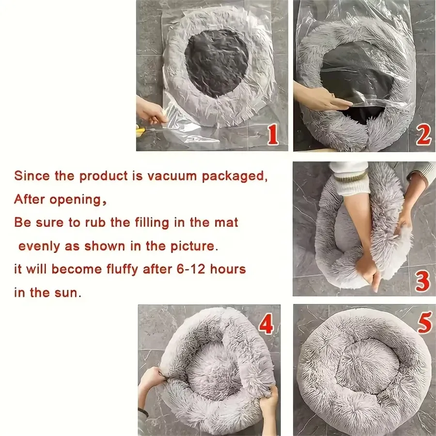 Coussin de couchage rond en forme de donut pour chiens et chats, en peluche chaude et douce, lavable 3