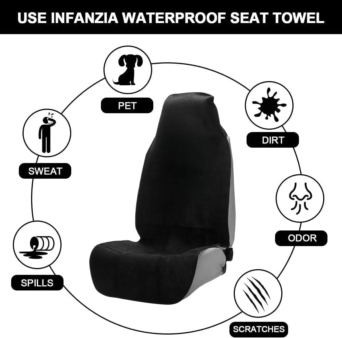 Housse de siège de voiture imperméable avec serviette anti-transpiration, ajustement universel et siège baquet antidérapant 6