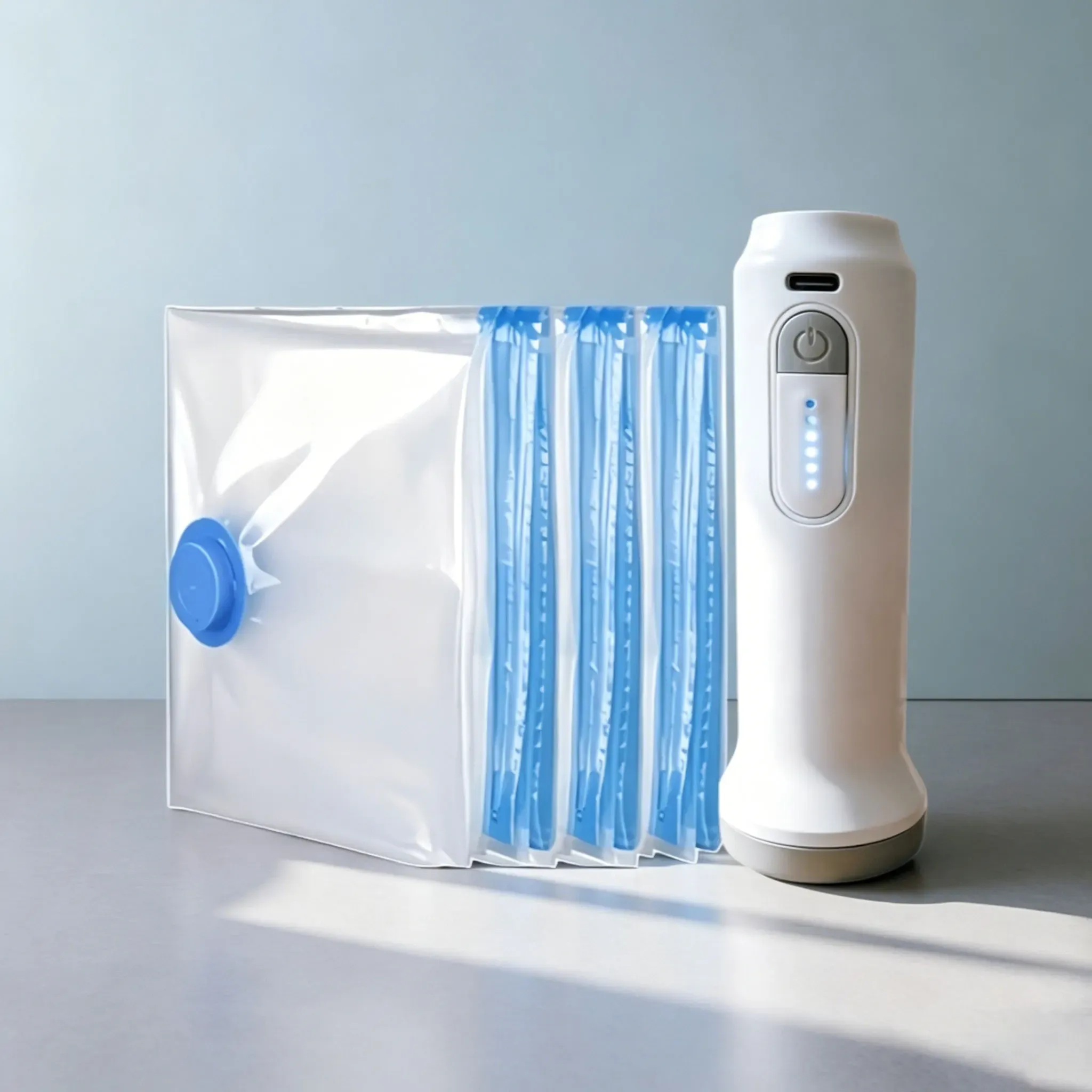 Lot de 4 sacs de rangement sous vide avec pompe électrique USB rechargeable (batterie 1500 mAh) - Image 1