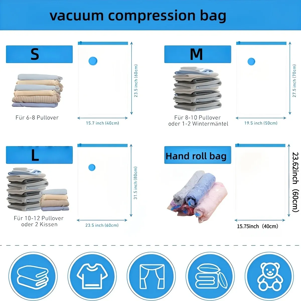 Lot de 4 sacs de rangement sous vide avec pompe électrique USB rechargeable (batterie 1500 mAh) 2