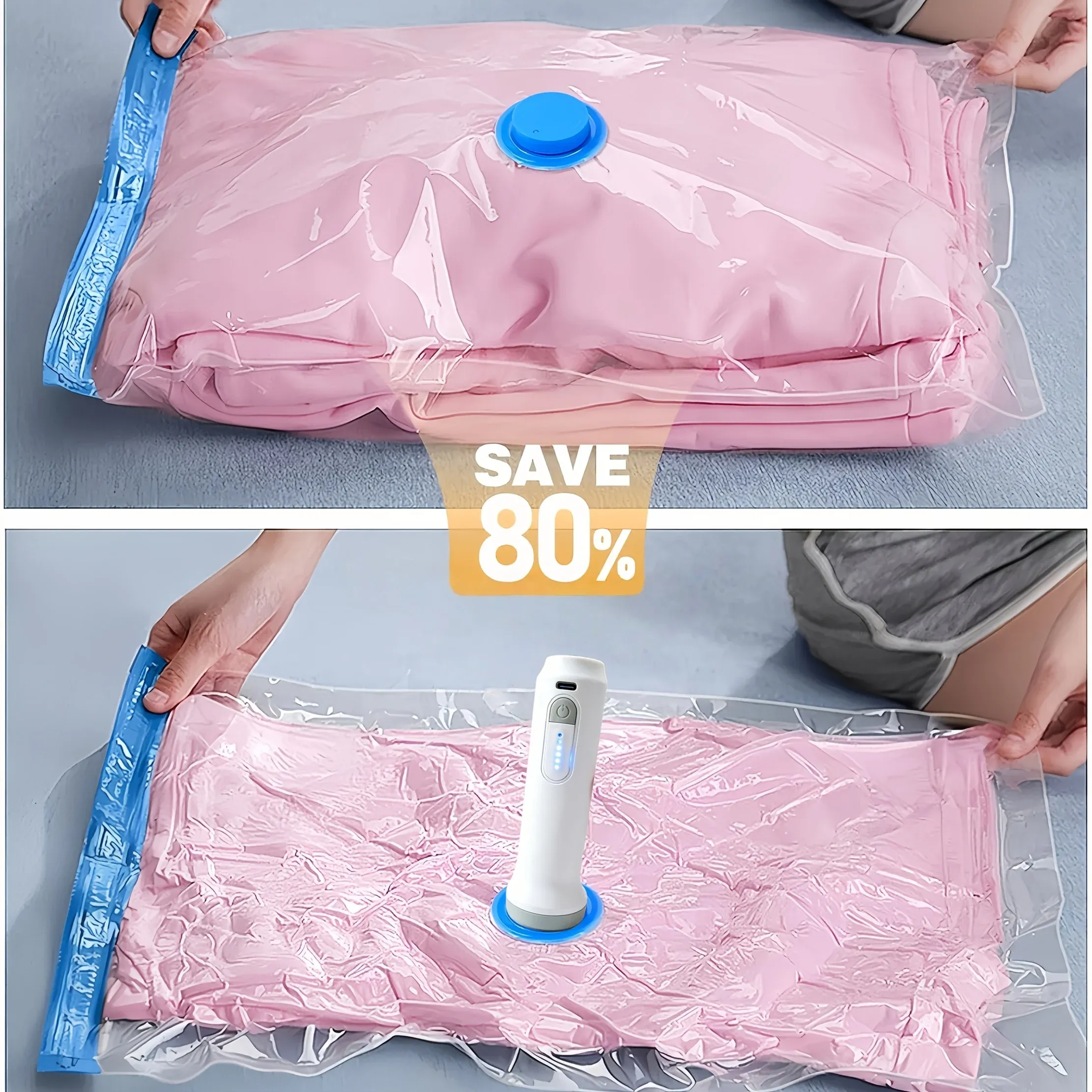 Lot de 4 sacs de rangement sous vide avec pompe électrique USB rechargeable (batterie 1500 mAh) 5