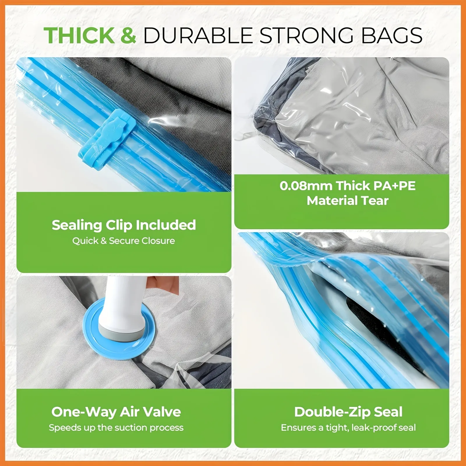 Sacs de rangement sous vide en situation d'utilisation