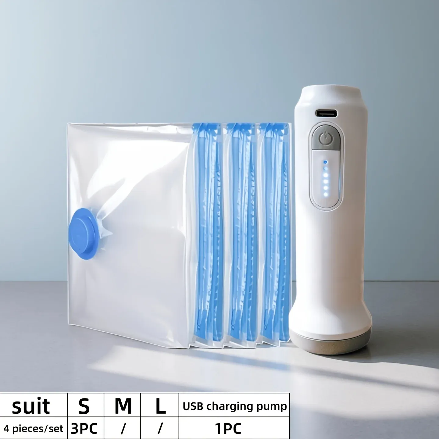 Lot de 4 sacs de rangement sous vide avec pompe électrique USB rechargeable (batterie 1500 mAh) 8